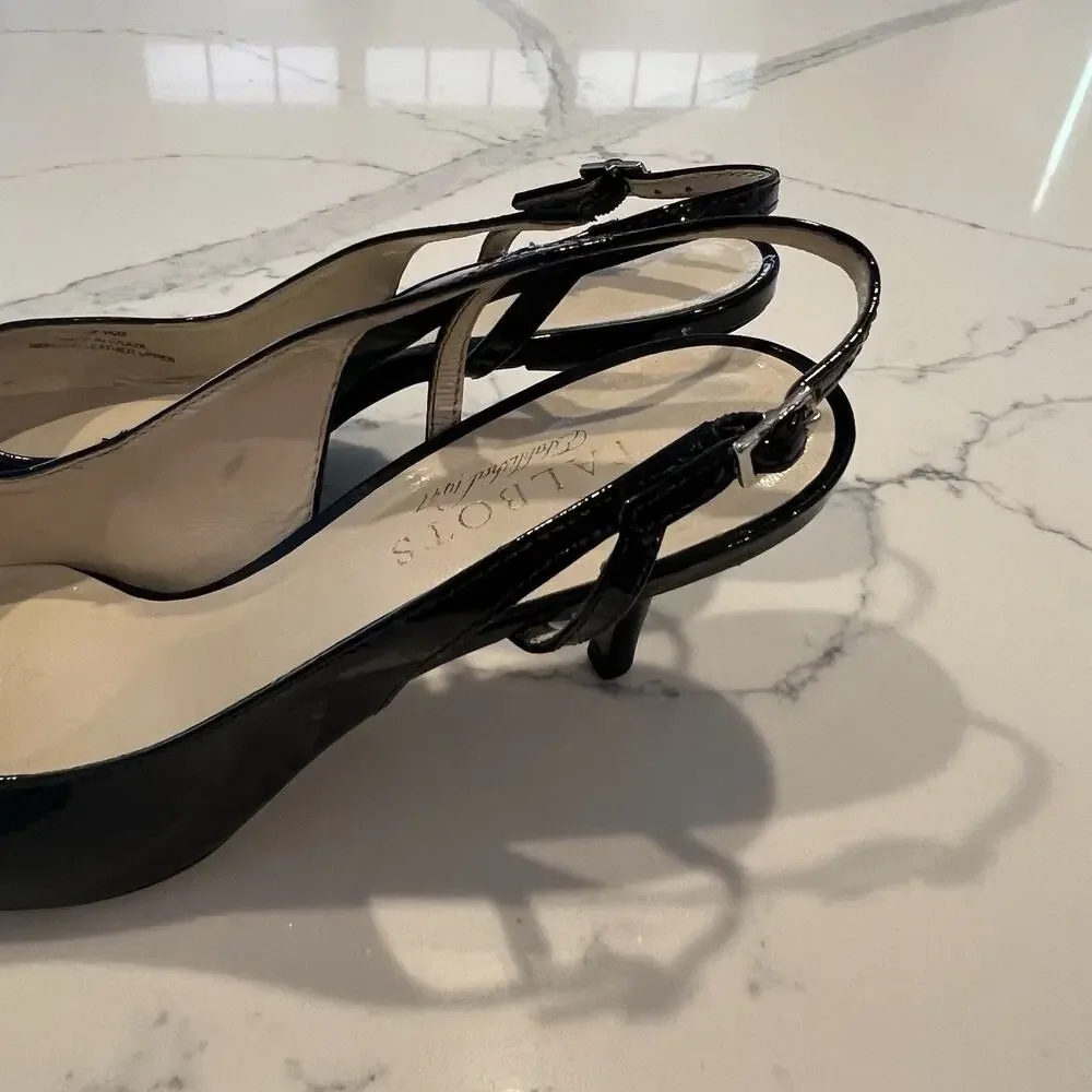 Talbots Shoes Black Patent Pointed Toe Slingback Kitten Heels 7.5